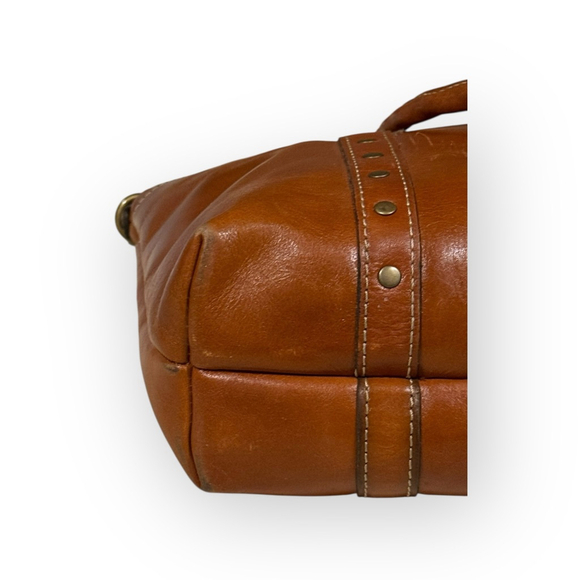 Patricia Nash Carducci Pocket Tote Cognac Brown Leather Bag Antique Brass Accent - Picture 10 of 11